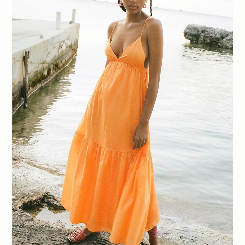 Anthropologie Faithfull Babydoll Wilonna orange Midi sundress sleeveless size 10